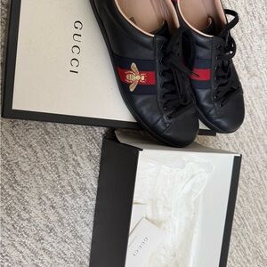 Gucci mens Black Sneakers with Red and Blue Accents